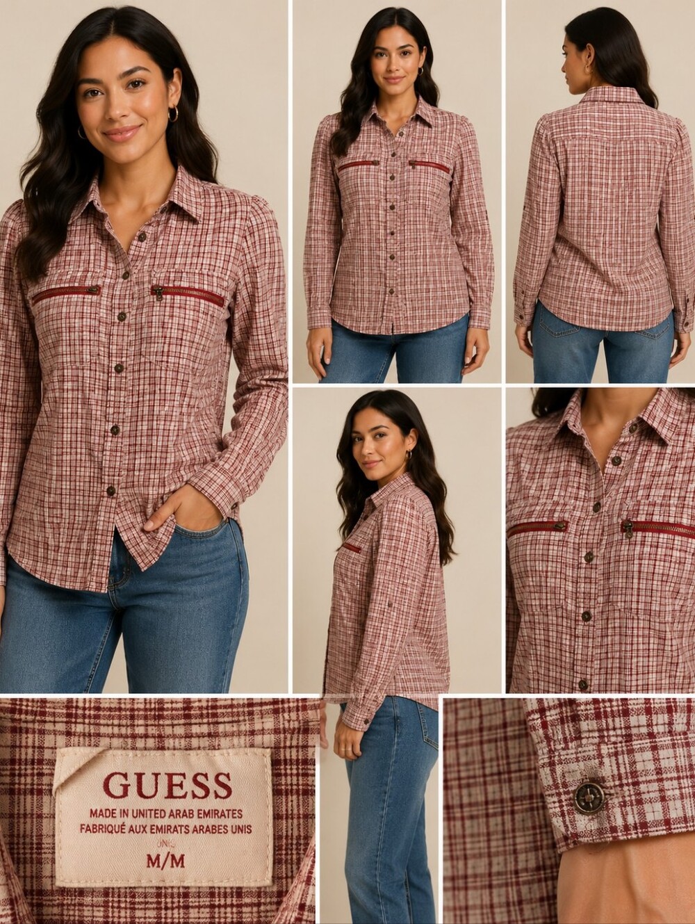 🫑GUESS Women's Plaid Button-Down Shirt – Size Medium